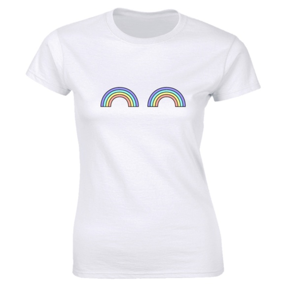 Half It Tops - Two Rainbow Gay Pride Festival T-shirt Tee Half It Tops - Two Rainbow Gay Pride Festival T-shirt Tee